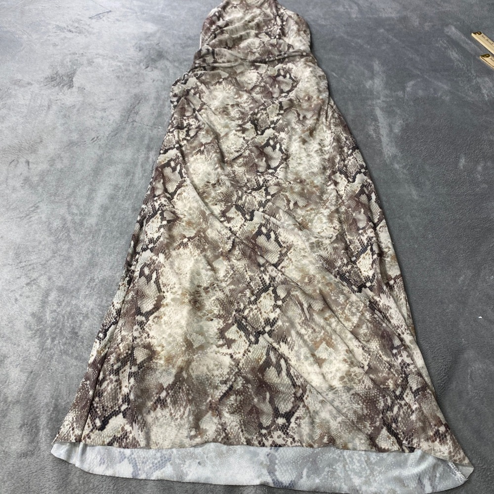 Primark Maxi Dress Womens M Brown Snakeskin Cowl Neck Sleeveless Animal Print